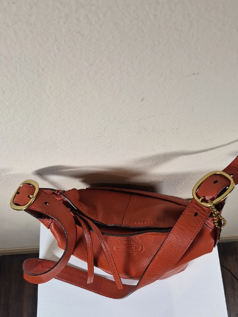 Coach Orange Leather Bleeker Duffle with Tattersall lining